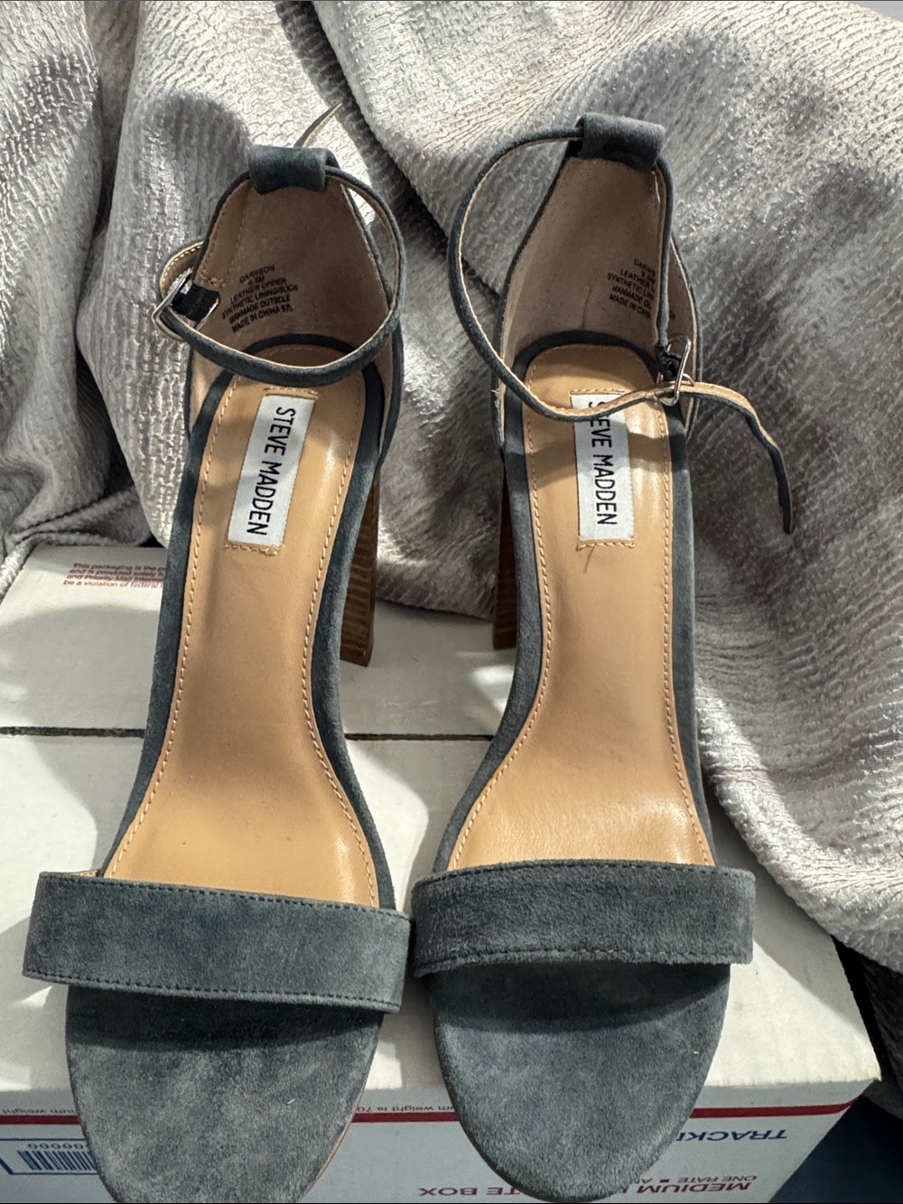 Steve Madden Carrson Blue Suede Ankle-Strap Block Heels